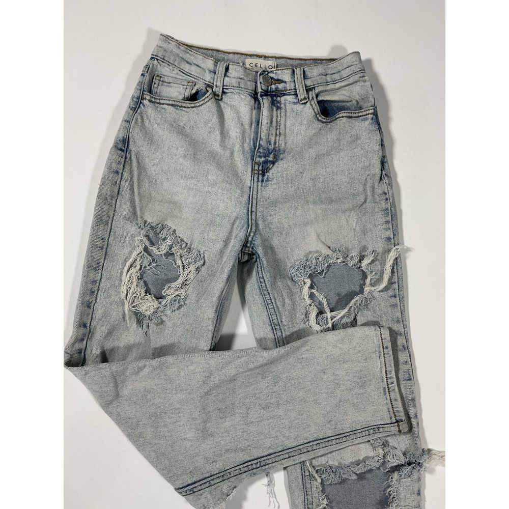 Cello High Rise Distressed Mom Jeans Light Wash Frayed Ripped Size 5